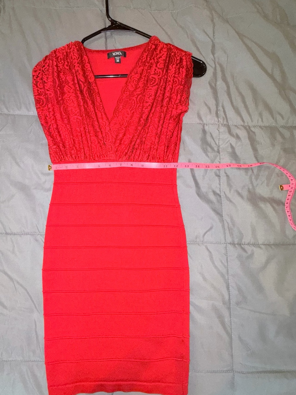 XOXO Red Lace Bandage Bodycon Mini Dress XS - Picture 5 of 6